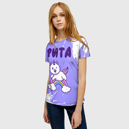 Женская футболка Рита кошка единорожка / 3D-принт – фото 3