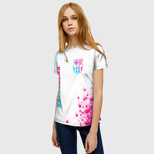 Женская футболка Barcelona neon gradient style: надпись, символ / 3D-принт – фото 3