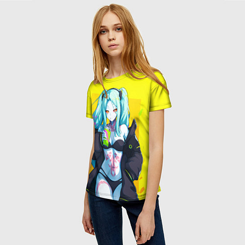 Женская футболка Ребекка пьет коктель - Киберпанк аниме / 3D-принт – фото 3