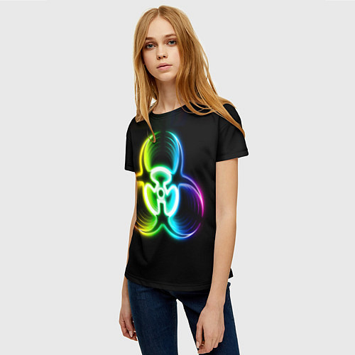 Женская футболка Biohazard - неоновый знак / 3D-принт – фото 3