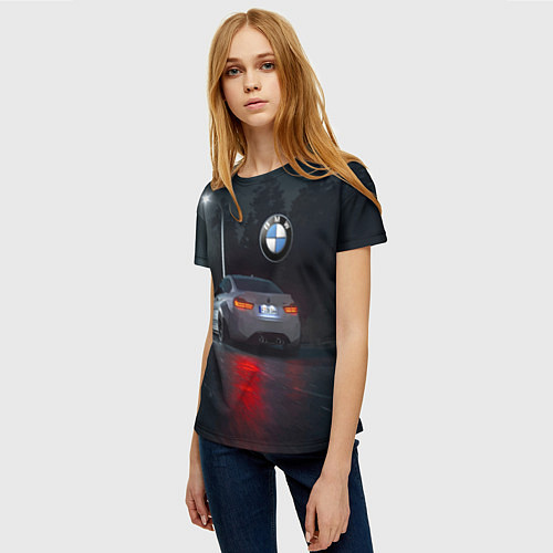 Женская футболка Крутая бэха на ночной трассе / 3D-принт – фото 3