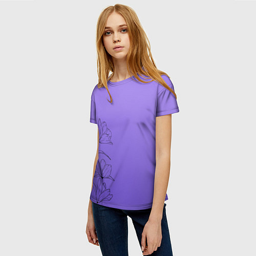 Женская футболка Красивый фиолетовый градиент с цветами / 3D-принт – фото 3