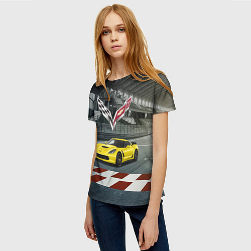 Женская футболка Шевроле Корвет - гоночная команда / 3D-принт – фото 3
