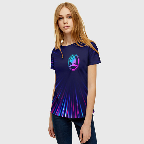 Женская футболка Skoda neon speed lines / 3D-принт – фото 3