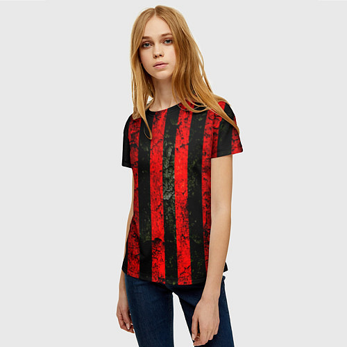 Женская футболка Красно-черный фон в полоску / 3D-принт – фото 3