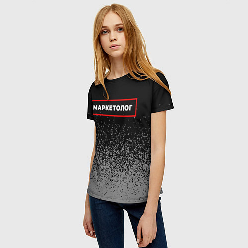 Женская футболка Маркетолог - в красной рамке на темном / 3D-принт – фото 3