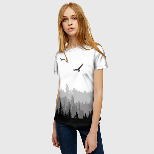 Женская футболка Птицы над лесом / 3D-принт – фото 3