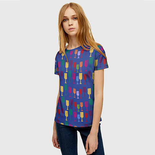 Женская футболка Цветные фужеры паттерн / 3D-принт – фото 3