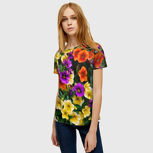 Женская футболка Разноцветная петуния / 3D-принт – фото 3