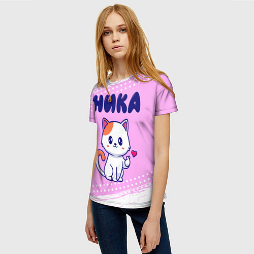 Женская футболка Ника кошечка с сердечком / 3D-принт – фото 3