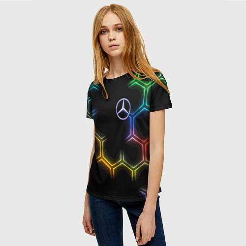 Женская футболка Mercedes - neon pattern / 3D-принт – фото 3