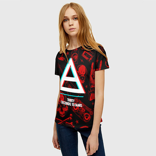 Женская футболка Thirty Seconds to Mars rock glitch / 3D-принт – фото 3