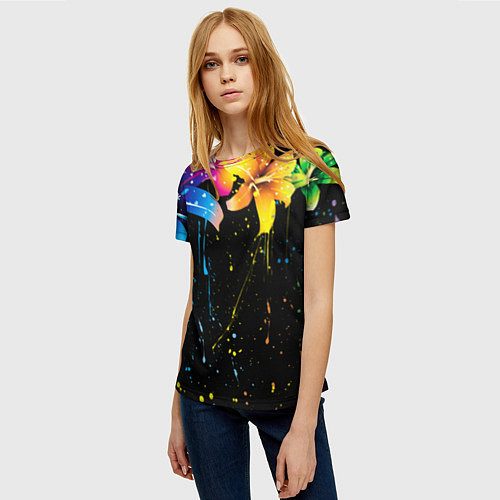 Женская футболка Цветные лилии / 3D-принт – фото 3