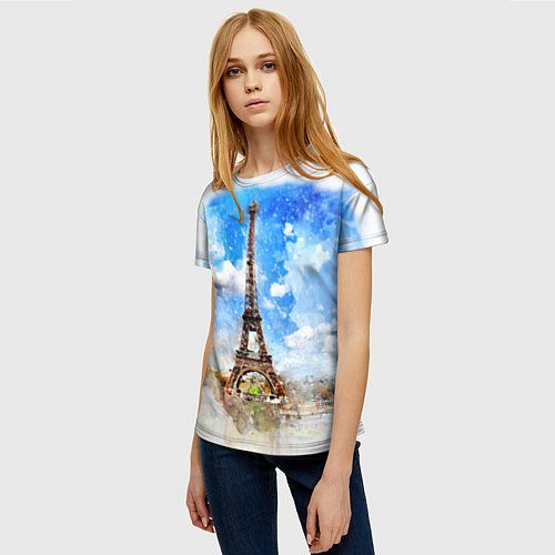 Женская футболка Париж Эйфелева башня рисунок / 3D-принт – фото 3