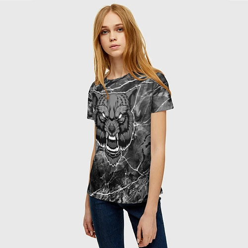 Женская футболка Злой серый волк / 3D-принт – фото 3
