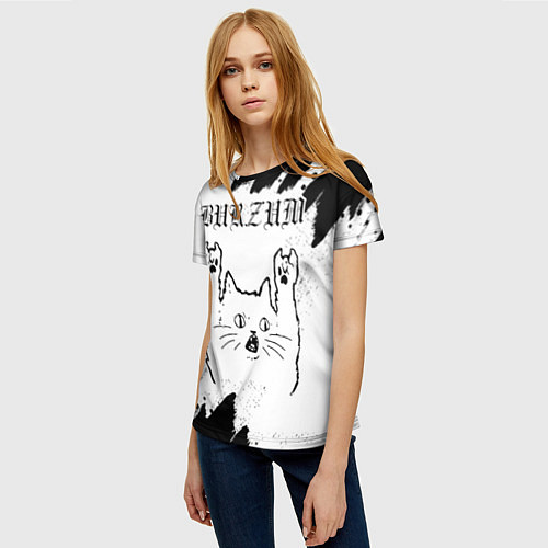 Женская футболка Burzum рок кот на светлом фоне / 3D-принт – фото 3