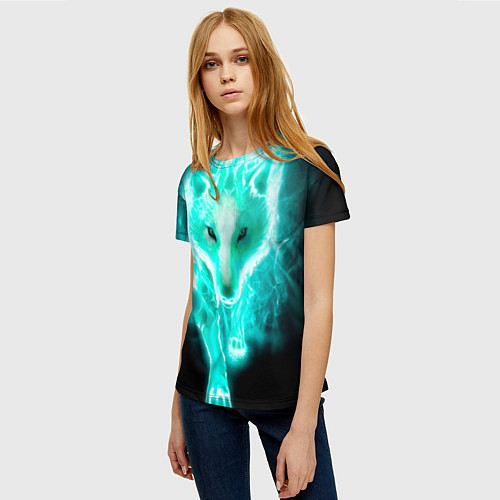 Женская футболка Неоновый волк / 3D-принт – фото 3