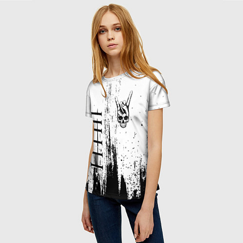 Женская футболка HIM и рок символ на светлом фоне / 3D-принт – фото 3