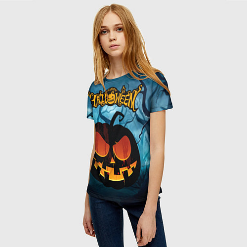 Женская футболка Halloween pumpkins / 3D-принт – фото 3