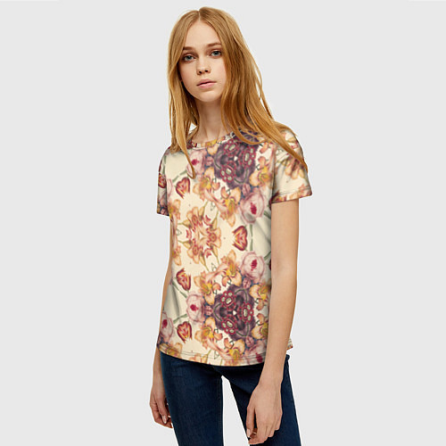 Женская футболка Цветы абстрактные розы / 3D-принт – фото 3