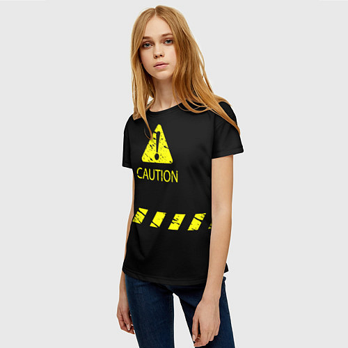 Женская футболка CAUTION - Осторожно опасность / 3D-принт – фото 3