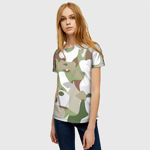 Женская футболка Камуфляж зимний лес крупный / 3D-принт – фото 3