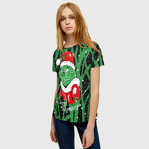 Женская футболка Santa Claus, Grinch - Christmas thief / 3D-принт – фото 3