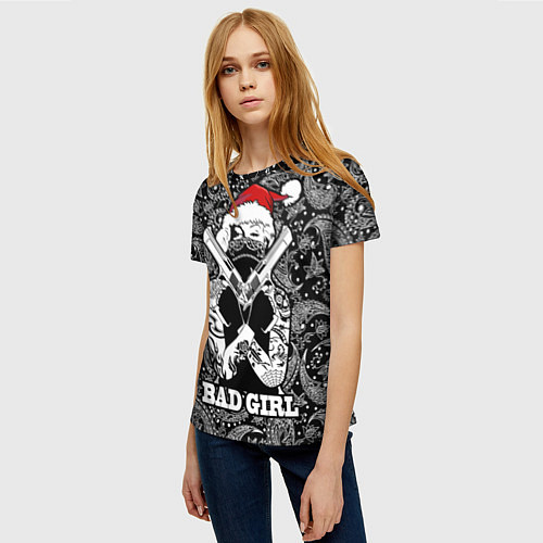 Женская футболка Bad girl with guns in a bandana / 3D-принт – фото 3