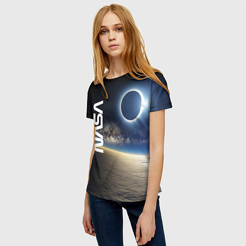 Женская футболка Солнечное затмение в открытом космосе / 3D-принт – фото 3