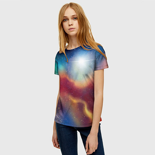 Женская футболка Многогранное космическое пространство - яркая звез / 3D-принт – фото 3
