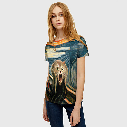 Женская футболка Нейросеть - крик кота / 3D-принт – фото 3