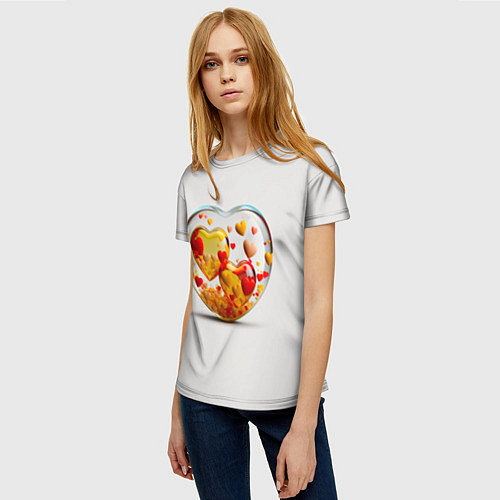 Женская футболка Влюблённые сердца - сувенир / 3D-принт – фото 3