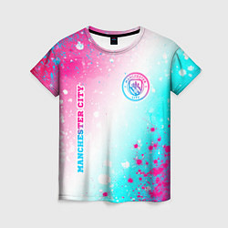 Футболка женская Manchester City neon gradient style: надпись, симв, цвет: 3D-принт