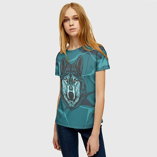 Женская футболка Голова синего волка / 3D-принт – фото 3