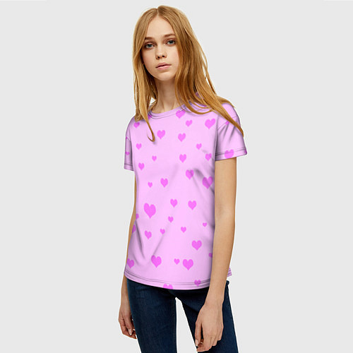 Женская футболка Сердечки розовые абстракция / 3D-принт – фото 3