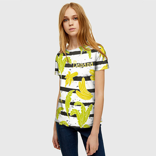 Женская футболка Бананы на чёрно-белом фоне / 3D-принт – фото 3