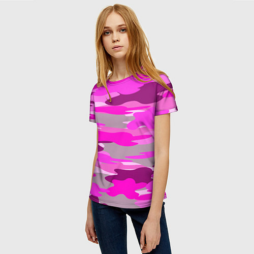 Женская футболка Абстракция милитари ярко розовый / 3D-принт – фото 3