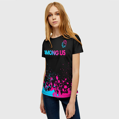 Женская футболка Among Us - neon gradient: символ сверху / 3D-принт – фото 3