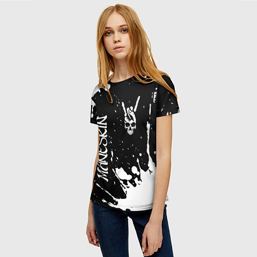 Женская футболка Maneskin и рок символ на темном фоне / 3D-принт – фото 3