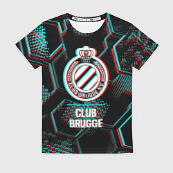 Футболка женская Club Brugge FC в стиле glitch на темном фоне, цвет: 3D-принт