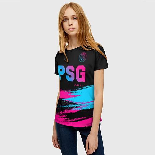 Женская футболка PSG - neon gradient: символ сверху / 3D-принт – фото 3