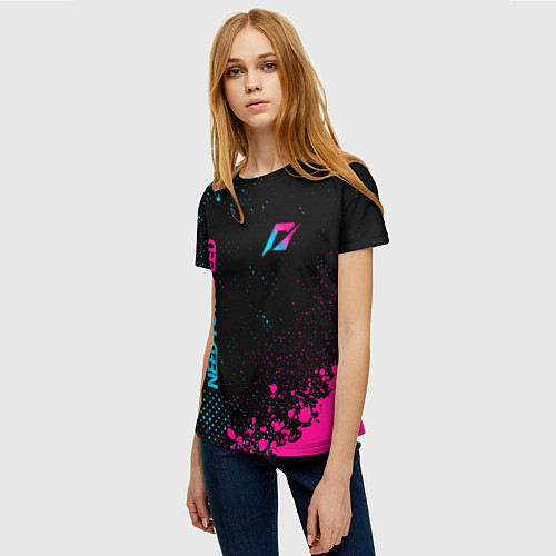 Женская футболка Need for Speed - neon gradient: надпись, символ / 3D-принт – фото 3