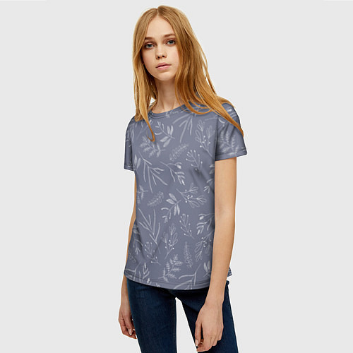 Женская футболка Минималистичный растительный узор на серо-голубом / 3D-принт – фото 3