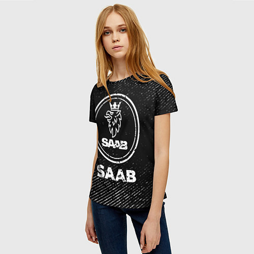Женская футболка Saab с потертостями на темном фоне / 3D-принт – фото 3