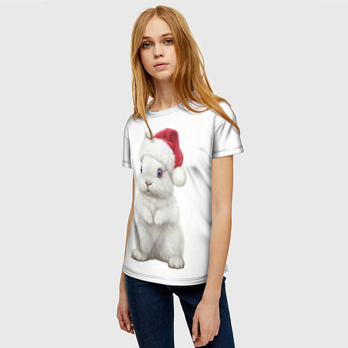 Женская футболка Рождественский крольчонок / 3D-принт – фото 3