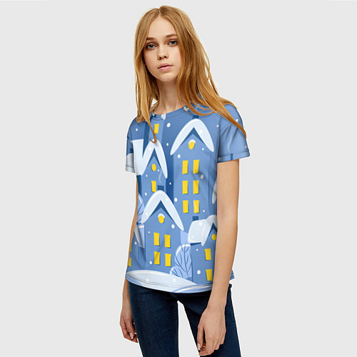 Женская футболка Маленький новогодний городок / 3D-принт – фото 3