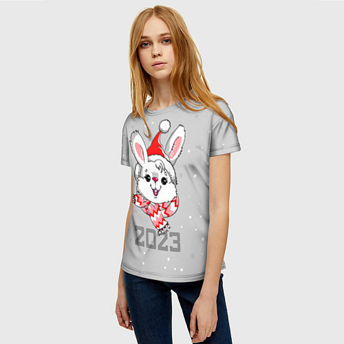 Женская футболка Белый кролик в шарфе 2023 / 3D-принт – фото 3