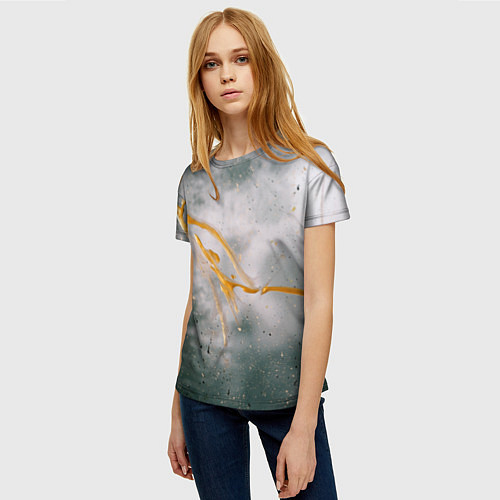 Женская футболка Абстрактный серый туман и золотая краска / 3D-принт – фото 3