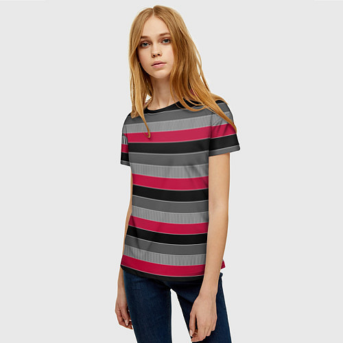 Женская футболка Красно-черный полосатый современный узор / 3D-принт – фото 3