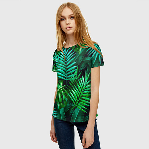 Женская футболка Тропические растения - текстура / 3D-принт – фото 3